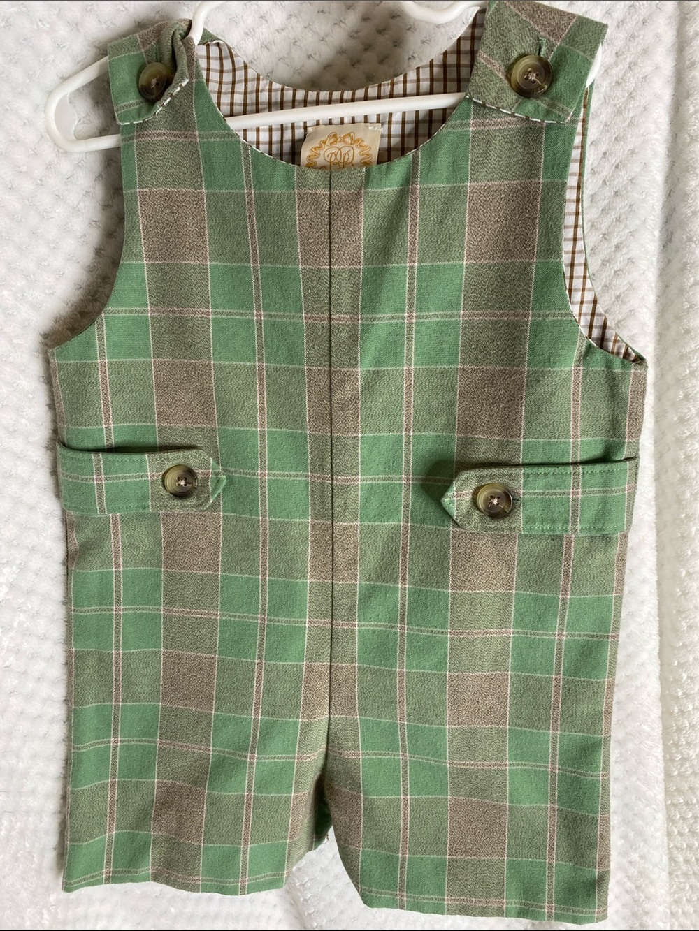 The Beaufort Bonnet Company Green Plaid Romper JonJon Classic Checker Design